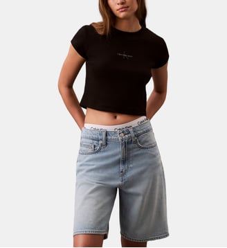 T-shirt court droit coton stretch signature - Calvin Klein - Noir