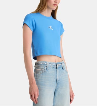 T-shirt court droit coton stretch signature - Calvin Klein - Bleu moyen