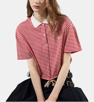 Polo fluide à rayures  - Prada - Rouge et blanc