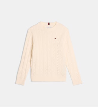 Pull signature torsadé en coton - Tommy Hilfiger - Ivoire