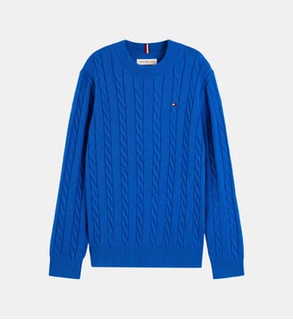 Pull signature torsadé en coton - Tommy Hilfiger - Bleu