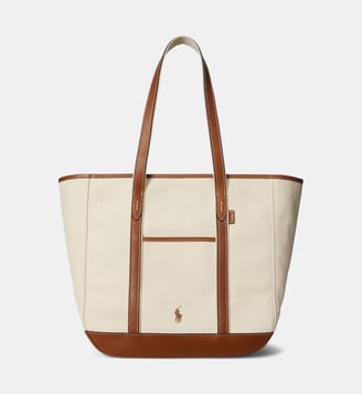Sac cabas signature en coton mélangé - Polo Ralph Lauren - Beige et marron