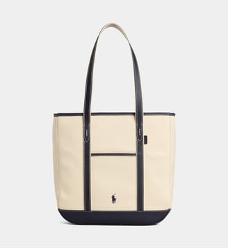 Sac cabas logo en coton - Polo Ralph Lauren - Beige et bleu marine