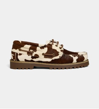 Chaussures bateau Alix cuir - Galeries Lafayette - Beige et multicolore
