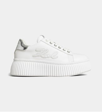 Baskets basses Kreeper Signa en cuir - Karl Lagerfeld - Blanc et argent