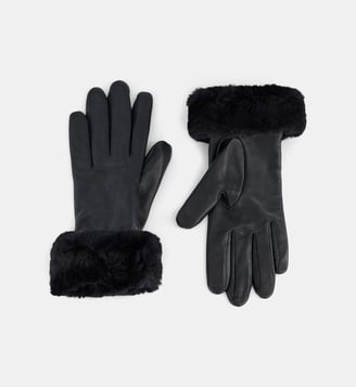 Gants Catherine en cuir d'agneau pleine fleur - Galeries Lafayette - Noir
