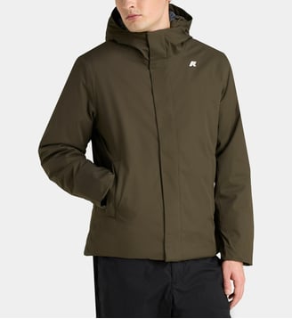 Veste Jacko Twill Marmotta droite mi-longue à capuche - K-Way - Olive noire
