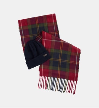 Set écharpe et bonnet signature - Barbour - Rouge et bleu