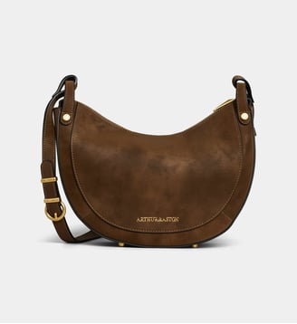 Sac à main A218-05 demi lune en cuir suédé - Arthur & Aston - Marron