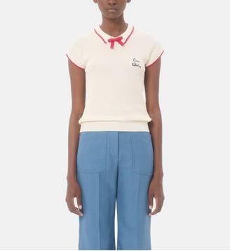 Pull fin droit signature - Valentino Garavani - Beige et rouge