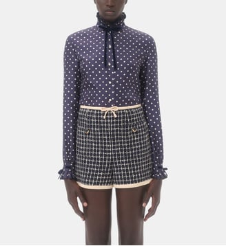 Chemise droite à pois en sergé de soie - Valentino Garavani - Bleu et blanc
