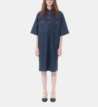 Robe chemise midi en denim - Valentino Garavani - Bleu moyen