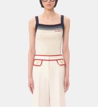 Top droit sans manches en laine - Valentino Garavani - Beige et bleu