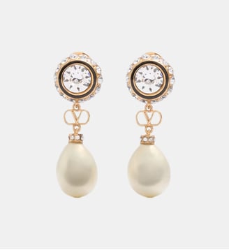 Boucles d'oreilles pendantes signature - Valentino Garavani - Doré et blanc