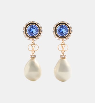 Boucles d'oreilles pendantes signature - Valentino Garavani - Bleu et doré