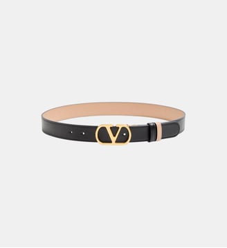 Ceinture classique réversible en cuir - Valentino Garavani - Noir et rose