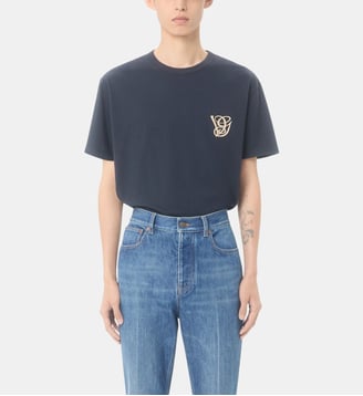 T-shirt droit en coton signature - Valentino Garavani - Navy