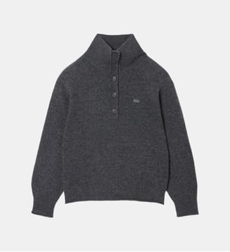Pull droit col montant en laine signature - Lacoste - Gris