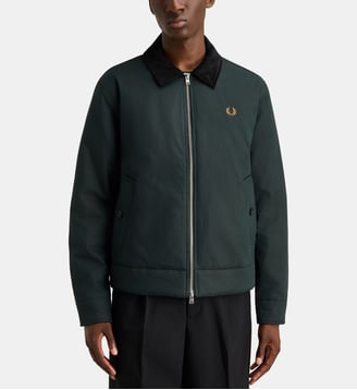 Blouson zippé en coton col velours - Fred Perry - Vert foncé