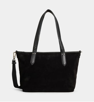 Cabas Nanon croûte de cuir daim et cuir lisse - Mila Louise - Noir