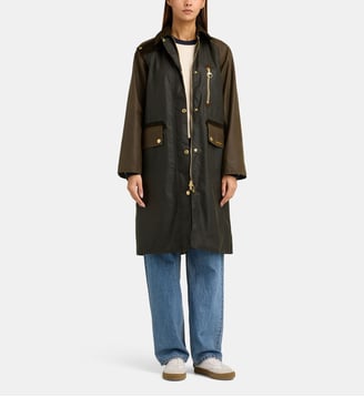 Manteau Evette Waxed mi-long en coton finition cirée - Barbour - Kaki et marron