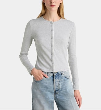 Cardigan Sajune cintré en coton bio - Samsoe Samsoe - Gris chiné