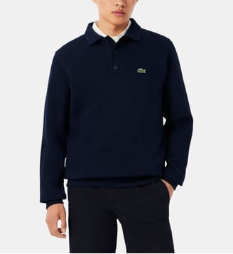 Sweat polo droit en coton signature - Lacoste - Bleu marine