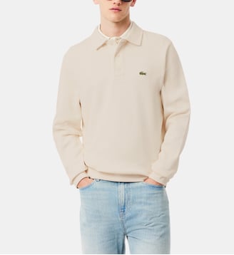 Sweat polo droit en coton signature - Lacoste - Écru