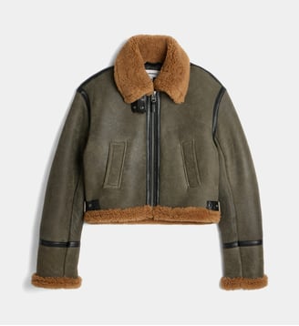 Blouson aviateur April ample court en cuir de mouton - Margaux Lonnberg - Kaki et marron