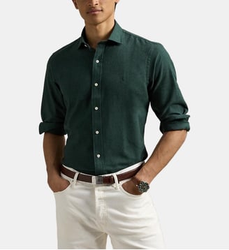 Chemise droite en coton mélangé  - Polo Ralph Lauren - Vert foncé