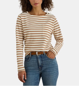 Top manches longues Crevan à rayures - Lauren Ralph Lauren - Beige et marron