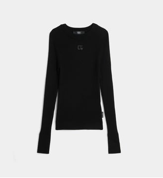 Pull ajusté côtelé signature - Le Temps Des Cerises - Noir