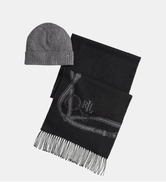 Coffret écharpe et bonnet logo - Lauren Ralph Lauren - Noir