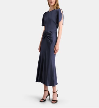 Robe Delphinium fluide longue satinée - Victoria Beckham - Midnight
