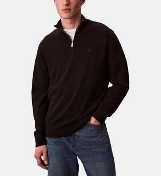 Pull droit col montant zippé en laine signature - Calvin Klein - Noir