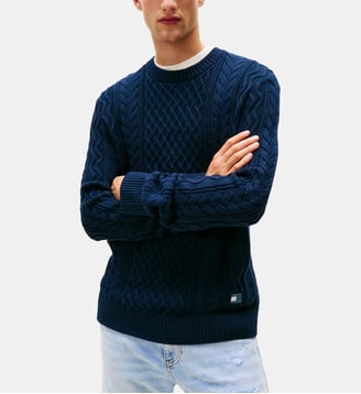 Pull torsadé en coton - Tommy Hilfiger - Bleu marine