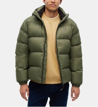 Doudoune à capuche matelassée Essential Down droite signature - Tommy Hilfiger - Kaki