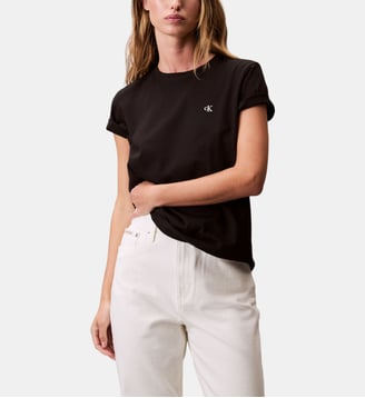 T-shirt logo brodé coton  - Calvin Klein - Noir
