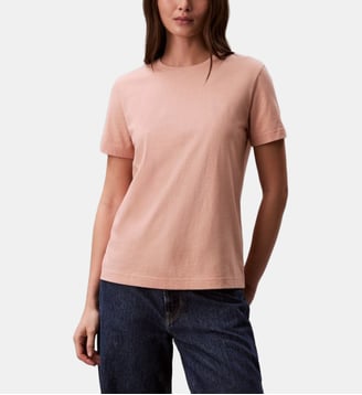 T-shirt logo brodé coton  - Calvin Klein - Rose saumon