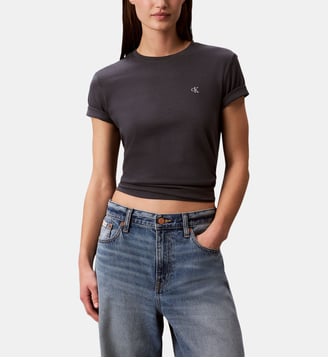 T-shirt logo brodé coton - Calvin Klein - Gris foncé