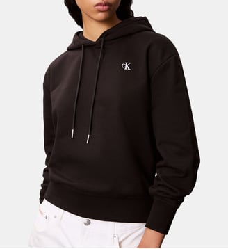Sweat à capuche droit en coton mélangé imprimé signature - Calvin Klein - Noir