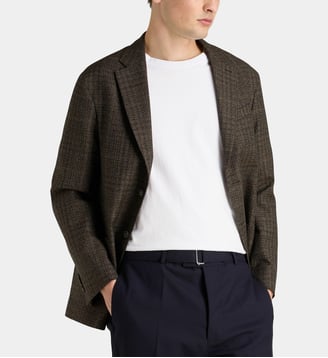 Veste classique Michel cintrée en laine à carreaux - Officine Générale - Marron