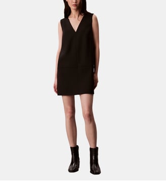 Robe courte Scuba col V sans manches - Calvin Klein - Noir