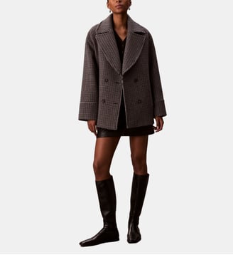 Manteau droit en laine mélangée fermeture boutonnée - Calvin Klein - Gris et violet
