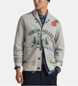 Sweat cardigan droit en coton mélangé imprimé - Polo Ralph Lauren - Gris