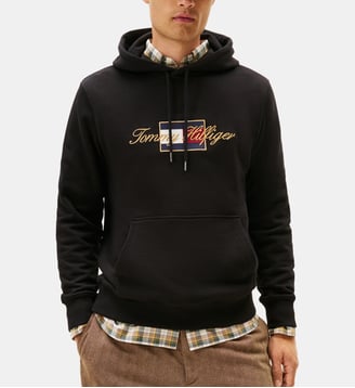 Hoodie droit griffé en coton - Tommy Hilfiger - Noir