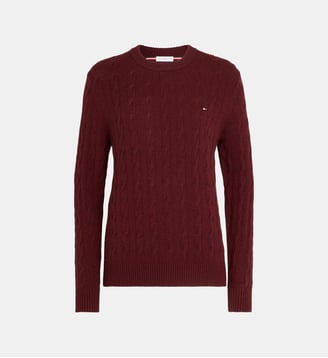 Pull en laine maille torsadée - Tommy Hilfiger - Bordeaux