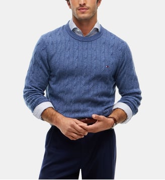 Pull en laine maille torsadée - Tommy Hilfiger - Bleu jean