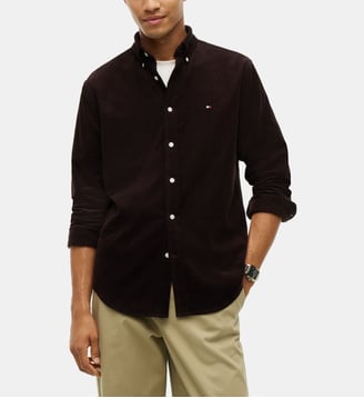 Chemise droite signature col américain - Tommy Hilfiger - Chocolat
