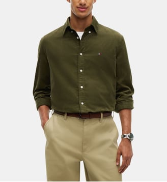 Chemise droite signature col américain - Tommy Hilfiger - Kaki moyen